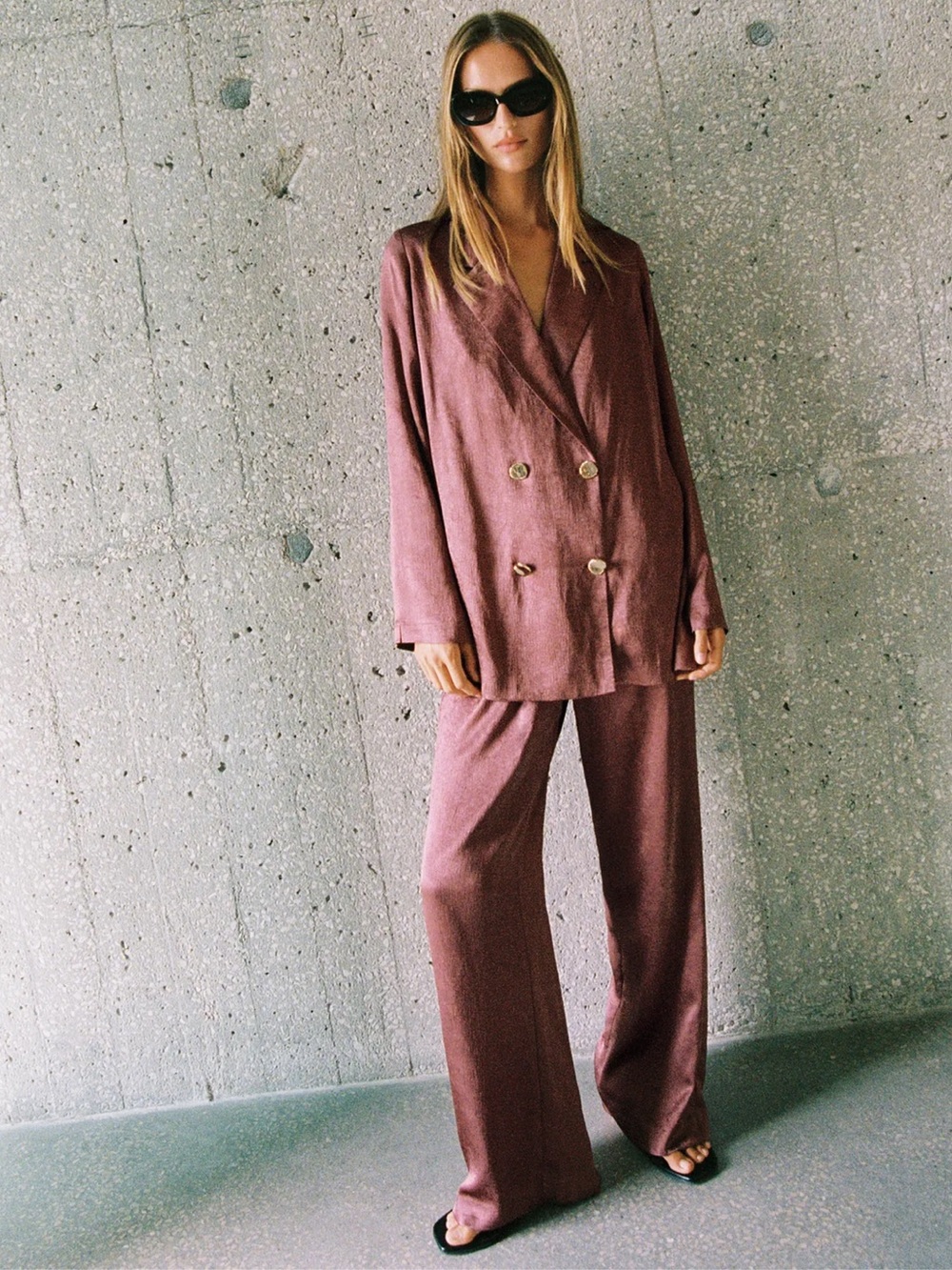 Zara Wide-Leg Suit Pants and Bkazer in Dusty Mauve